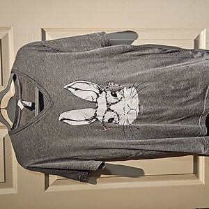 Easter rabbit with cheetah glasses short sleeve size L.  Bella canvas. Boutique